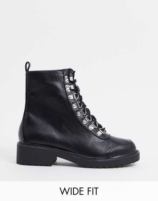 London Rebel Wide Fit hiker boots in black | ASOS