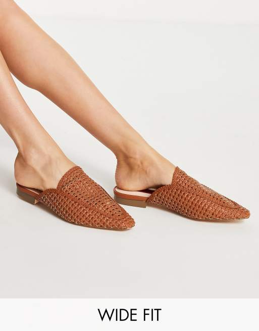 London Rebel Wide Fit – Jasnobrązowe plecione mule