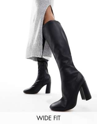 London Rebel Wide Fit knee high sock boots in black