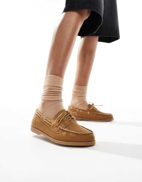 London Rebel Wide Fit lace-up boat shoes in brown - view 1