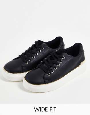 London Rebel Wide Fit Lace Up Metal Trim Sneakers In Black | ModeSens