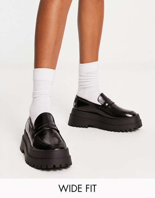 London Rebel Wide Fit loafer in black | ASOS