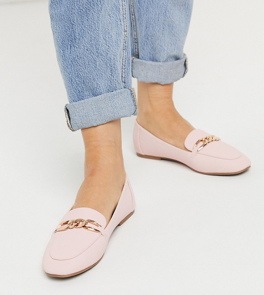 London Rebel wide fit loafer in pastel pink-Silver