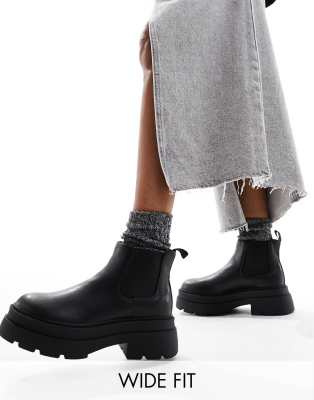 London Rebel Wide Fit low ankle chelsea boots in black