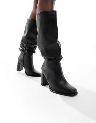 London Rebel Wide Fit - Maggie - Stiefel in Schwarz mit lockerem Schaft und Blockabsatz, weite Passform