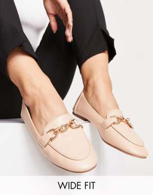 London Rebel wide fit metal trim loafers in beige-Neutral