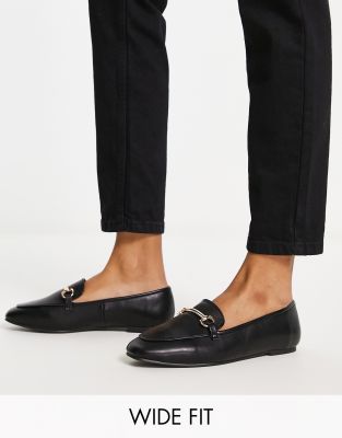 London Rebel Leather Wide Fit London Rebel Wide Fit metal trim loafers in black