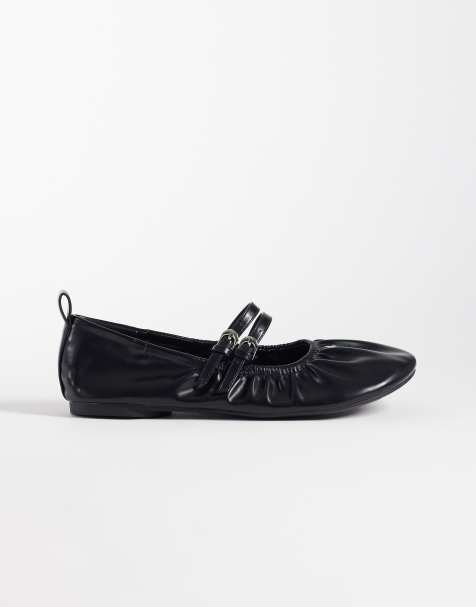 London Rebel Wide Fit - Mia - Bailarinas negras fruncidas con diseño de tiras - view 1