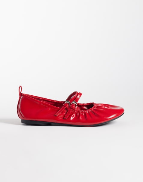 London Rebel Wide Fit - Mia - Bailarinas rojas fruncidas con diseño de tiras - view 1