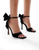 ASOS DESIGN Wide Fit Nutshell knotted platform block heeled sandals in dark green satin