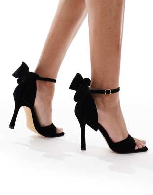 London Rebel Wide Fit Mila Bow Detail High Heeled Sandals In Black
