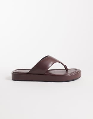 London Rebel Wide Fit Mira Flatform Flip Flop Sandals In Brown
