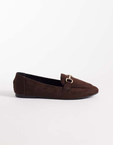 London Rebel Wide Fit Nori buckle detail loafers in choc micro - view 1