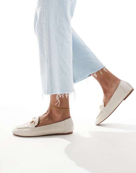London Rebel Wide Fit Nori buckle detail loafers in cream - view 1