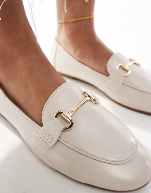 London Rebel Wide Fit Nori buckle detail loafers in cream