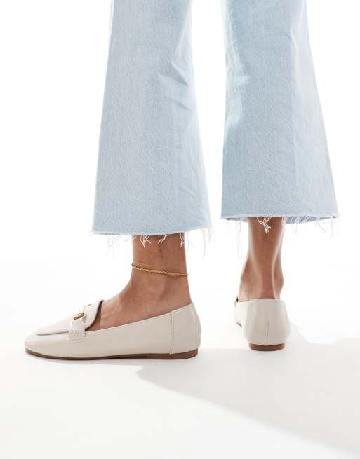 London Rebel Wide Fit Nori buckle detail loafers in cream
