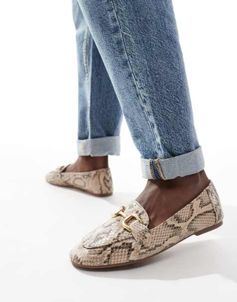 London Rebel Wide Fit – Nori – Płaskie buty ze wzorem skóry węża i wędzidełkiem - view 1