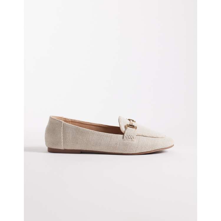 London Rebel Wide Fit Nori snaffle detailing loafers in natural | ASOS