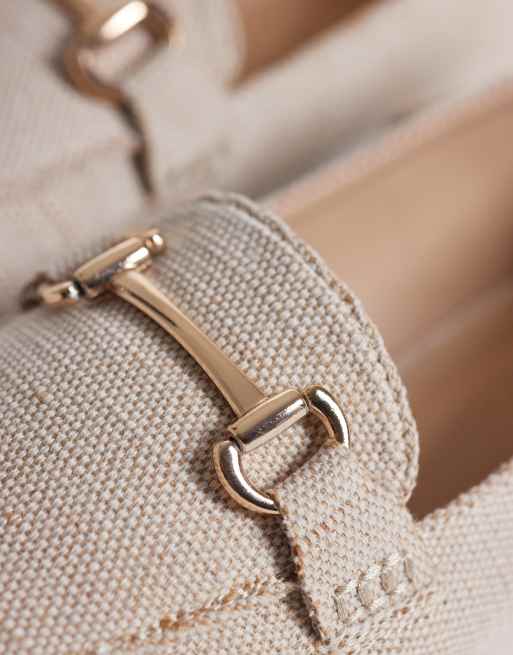 London Rebel Wide Fit Nori snaffle detailing loafers in natural | ASOS