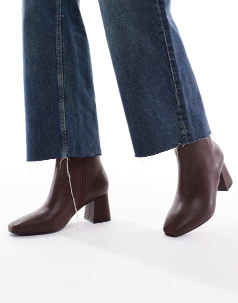 London Rebel Wide Fit Nova mid ankle boots in burgundy - view 1