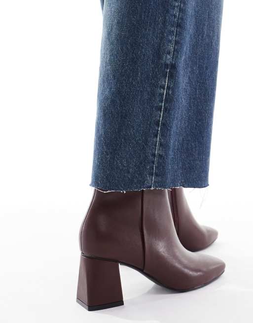 London Rebel Wide Fit Nova mid ankle boots in burgundy