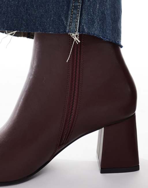 London Rebel Wide Fit Nova mid ankle boots in burgundy