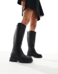 [London Rebel Wide Fit] London Rebel Wide Fit Olivia chunky knee boots in black 40 Black pu