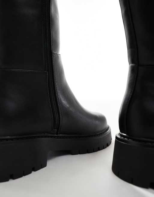 London Rebel Wide Fit Olivia chunky knee boots in black, 3 of 4