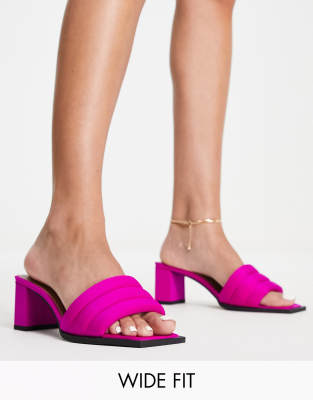 London Rebel wide fit padded block heel mule in pink