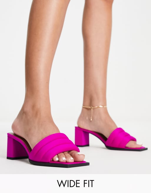 London Rebel wide fit padded block heel mule in pink | ASOS