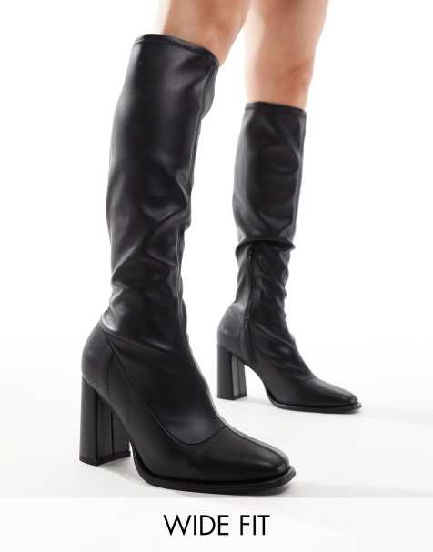 London Rebel Wide Fit – Paige – Czarne buty do kolan z elastyczną cholewką - view 1