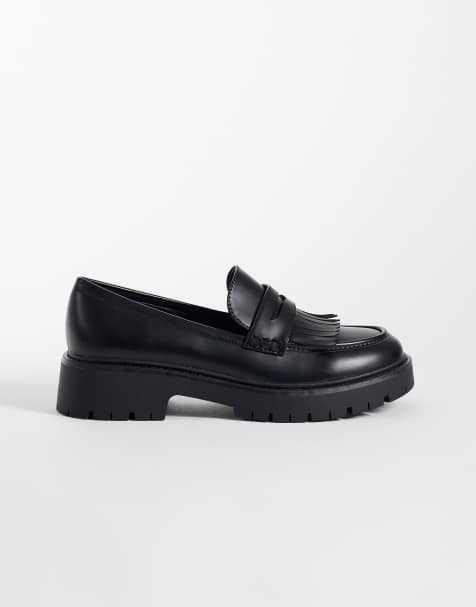London Rebel Wide Fit – Palmer – Loafer in Schwarz mit Quaste und dicker Sohle, weite Passform - view 1