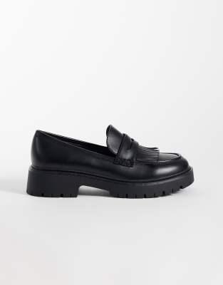 London Rebel Wide Fit Palmer Tassel Chunky Loafers In Black