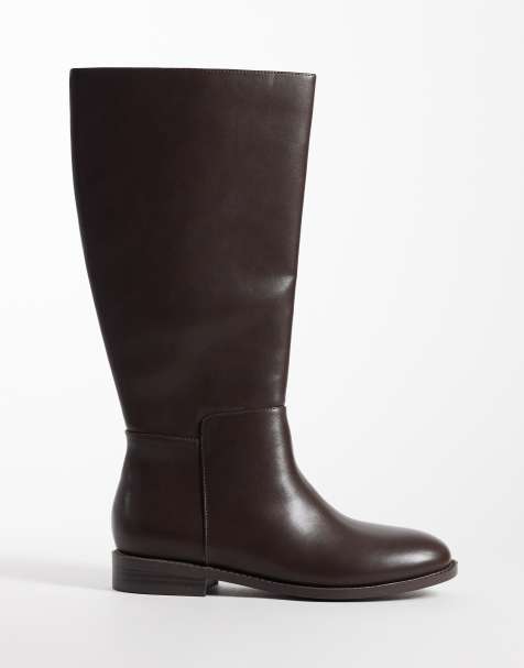 London Rebel Wide Fit Paloma refined riding boots in brown - view 1