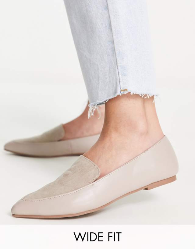 London Rebel Wide Fit pointed flat loafers in taupe