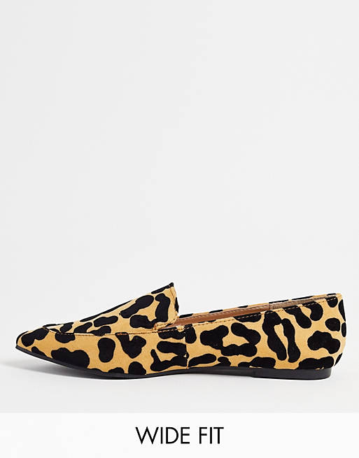 London Rebel Wide Fit pointed loafers in leopard