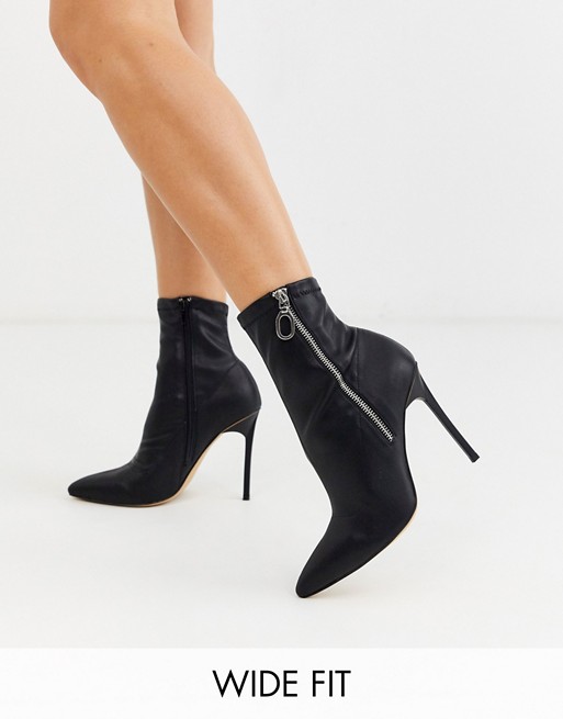 London Rebel wide fit pointed stiletto heeled boots in black