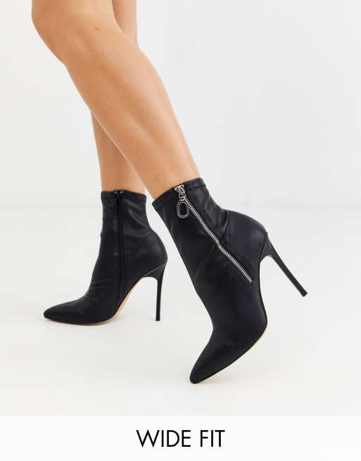 London Rebel wide fit pointed stiletto heeled boots in black | ASOS