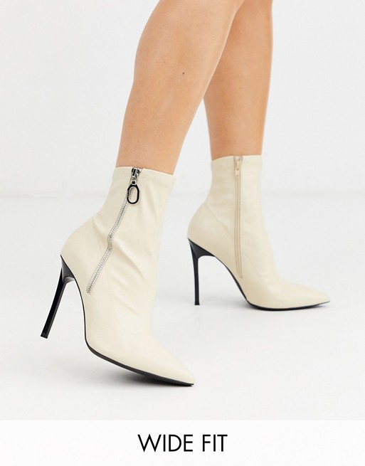 London Rebel wide fit pointed stiletto heeled boots in cream