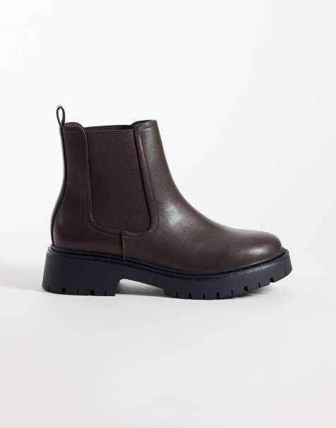 London Rebel Wide Fit Regina chunky Chelsea boots in brown - view 1