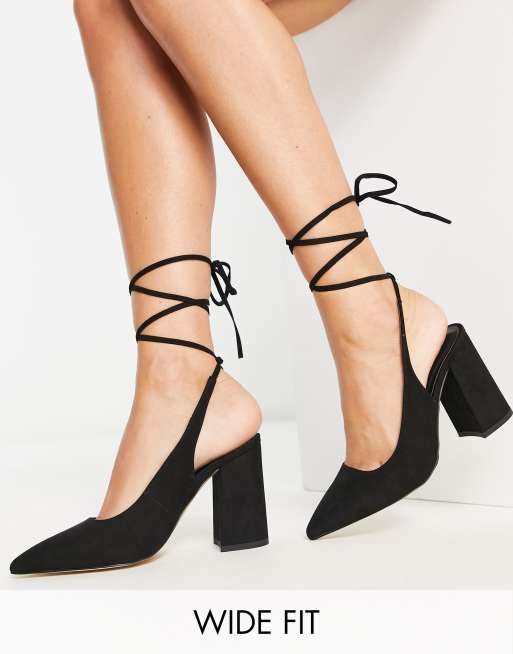 London Rebel Wide Fit – Schuhe in Schwarz mit Stilettoabsatz, spitzer Zehenpartie & Schnürbändern