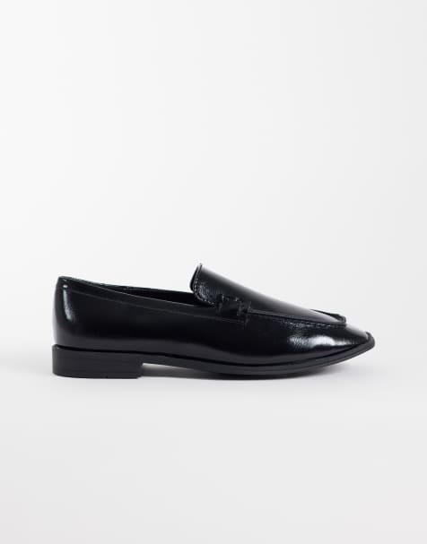 London Rebel Wide Fit Sian square toe loafers in black - view 1