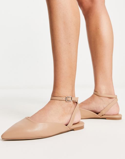 Beige flats with 2025 ankle strap