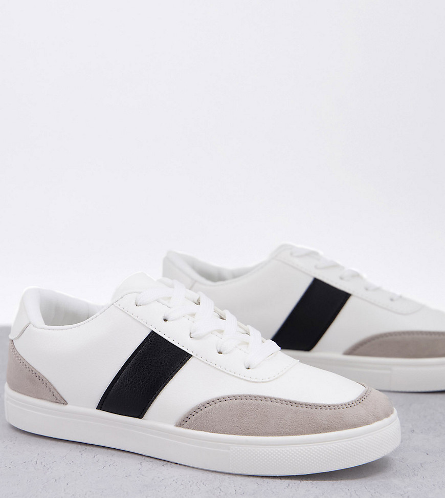 London Rebel – Wide Fit – Sneaker zum Schnüren mit Seitenstreifen in Weiß mit Schwarz-Mehrfarbig