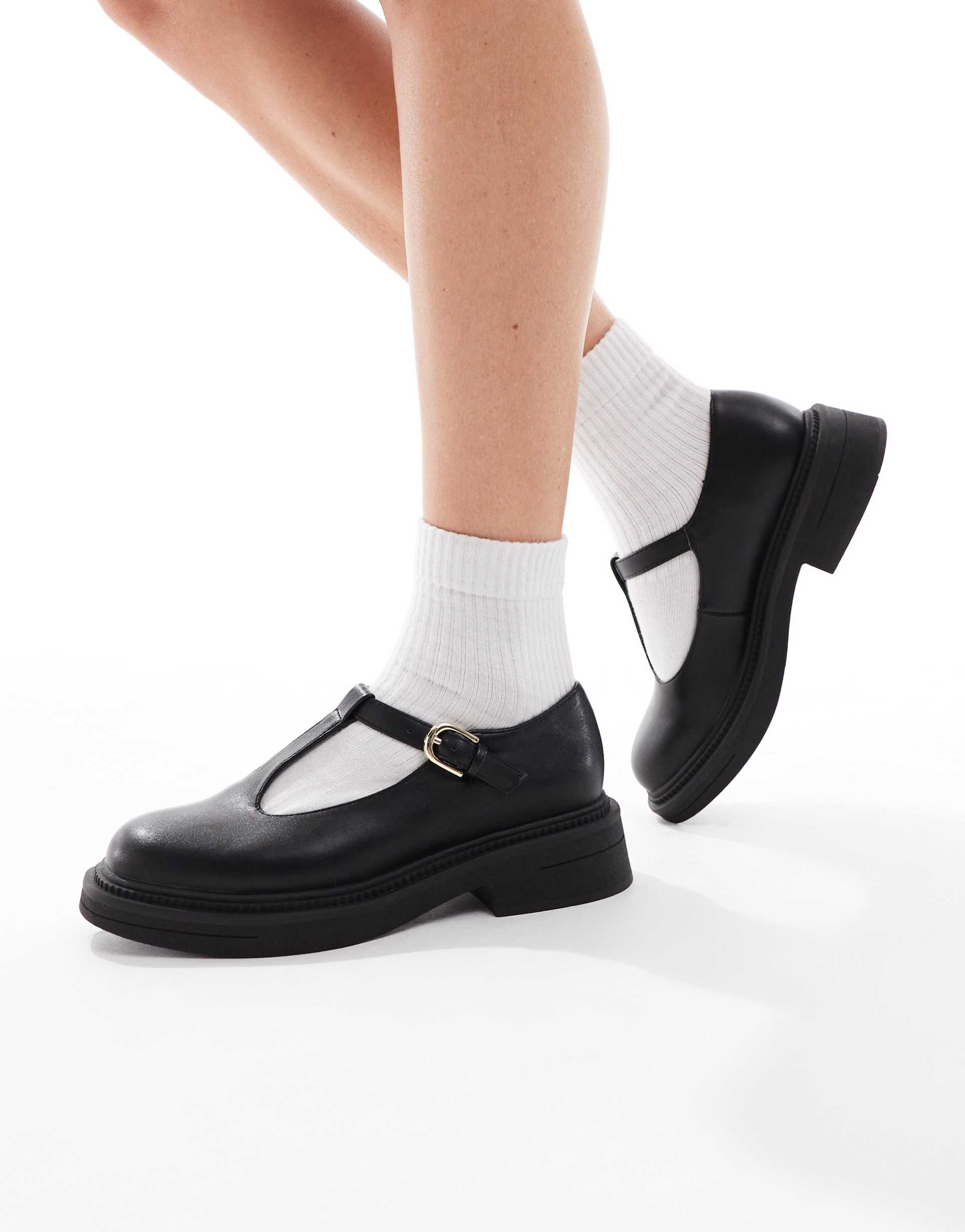 london rebel wide fit sophia chunky mary jane shoes in black