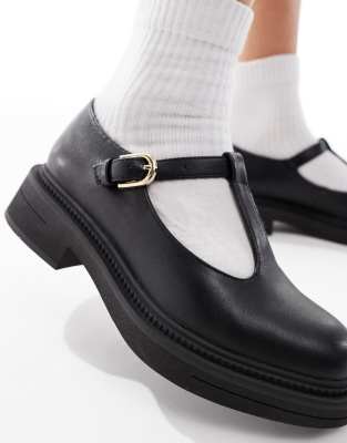 London Rebel Wide Fit Sophia Chunky Mary Jane Shoes In Black
