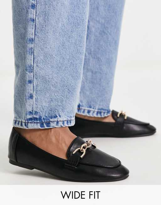London Rebel Wide Fit - Sorte loafers med metalspænde