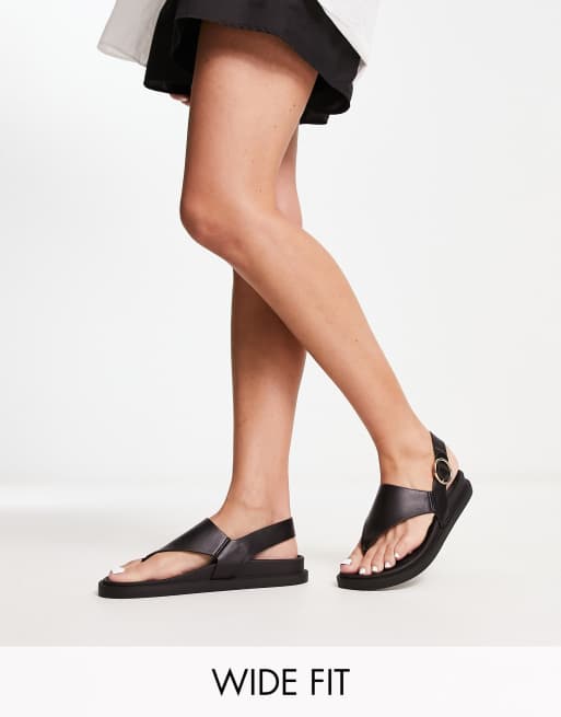 London Rebel - Wide Fit - Sorte sandaler med sål og tårem