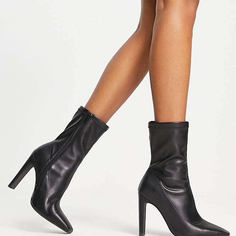 Womens Shoes Boots Ankle boots ASOS Result Square Toe Sock Boots in Black 