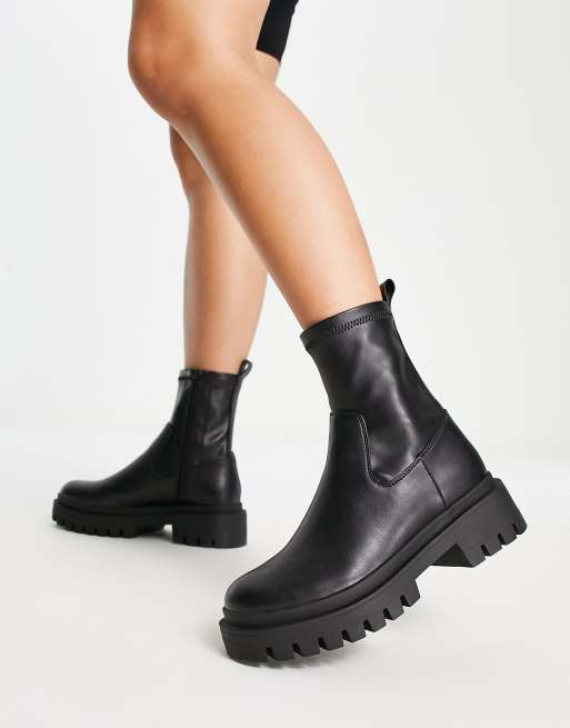 Ankle Boots Schwarze Stiefel Keilabsatz London Rebel Wide Fit - Main Image